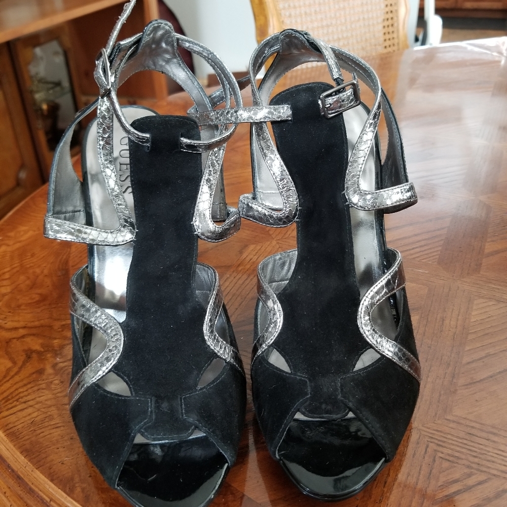 New Guess Black Suede with Silver Leather Trim